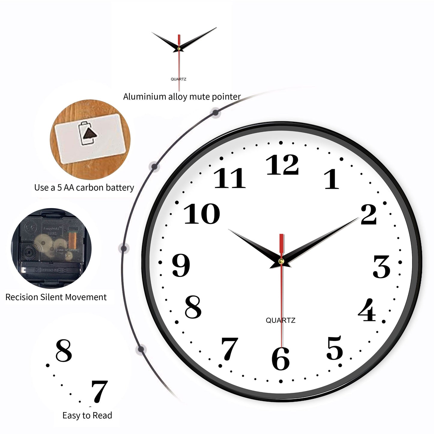 An 8-inch silent wall clock, modern white wall clock with simple design, battery operated quartz clock, adorns the family living