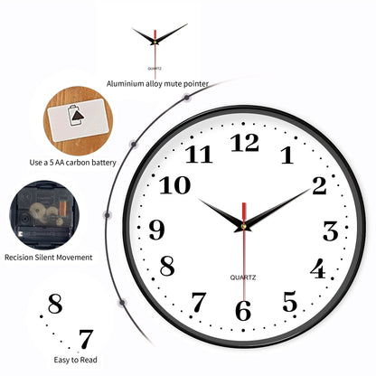 An 8-inch silent wall clock, modern white wall clock with simple design, battery operated quartz clock, adorns the family living