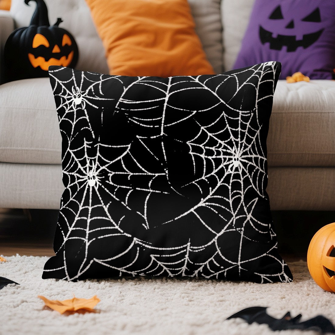 Halloween Ghost Pumpkin Print Cushion Cover Peach Skin Velvet Room Home Sofa Living Office Car Simplicity Pillow Cover 45x45CM
