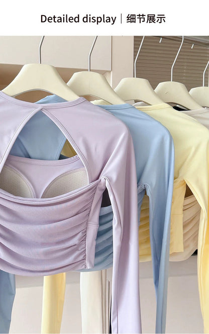 Women's Long-Sleeve Sports Top with Chest Pads, Yoga Wear, Pilates Training Fitness Apparel, Running