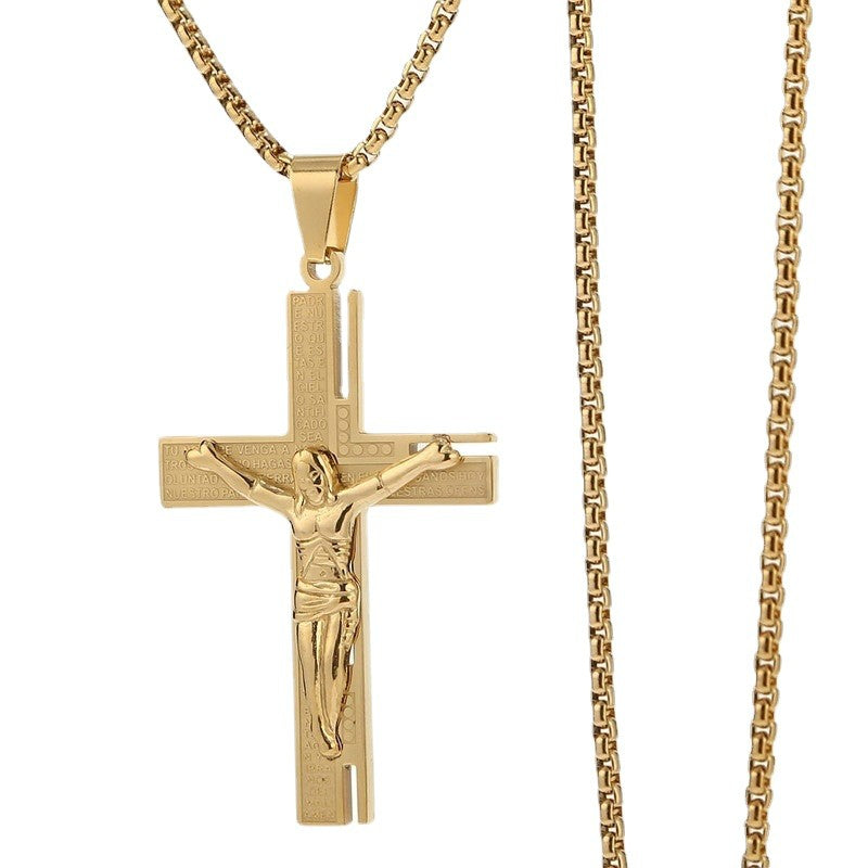 Colar Masculino Crucifixo Jesus Cristo Banhado a Ouro Pingente Cruz Religioso com Corrente Joias