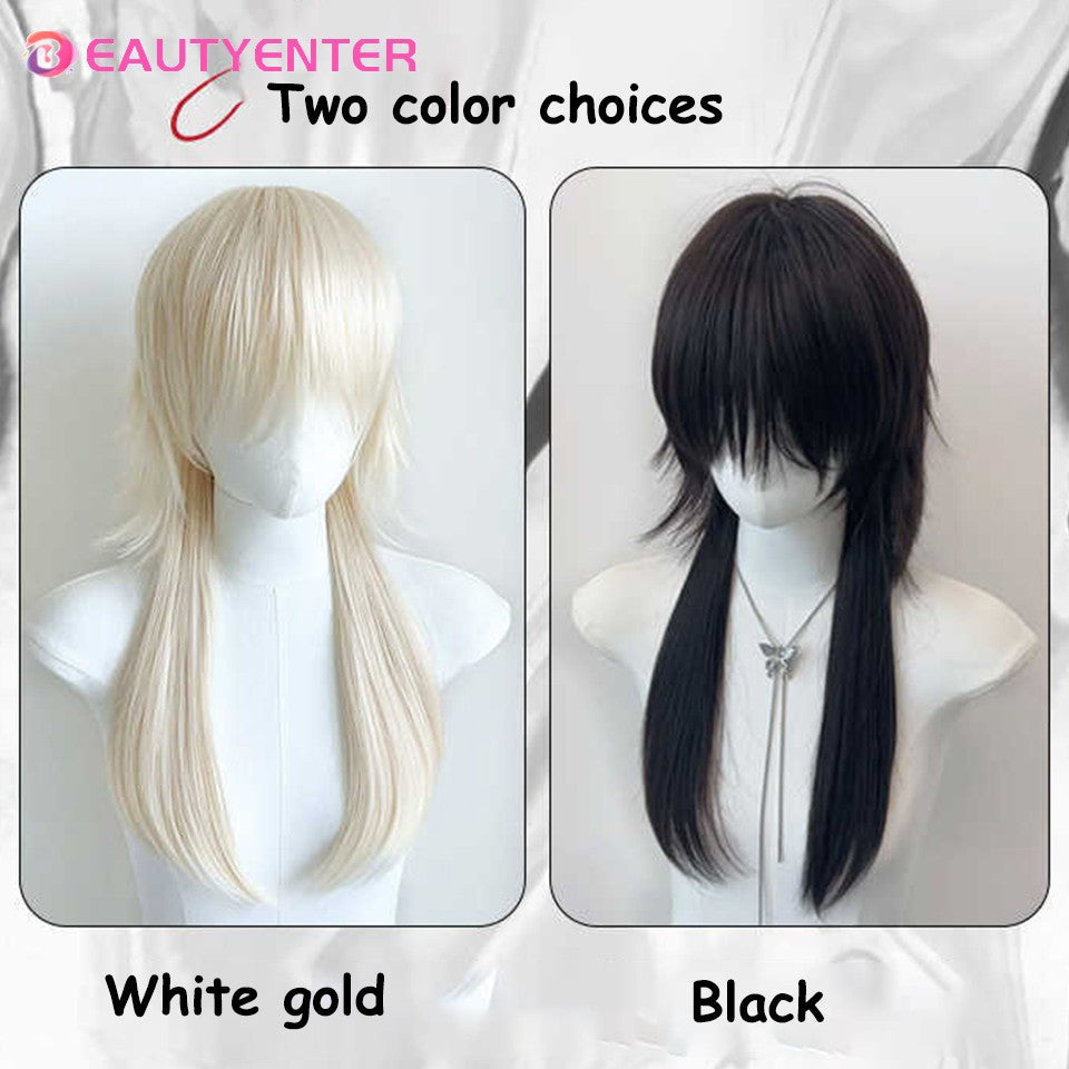 Peruca Curta Mullet Cabeça Sintética Lisa Dourado Preto Fofo Natural Rabo de Lobo Cabelo Masculino e Feminino Peruca para Festa Diária Cosplay