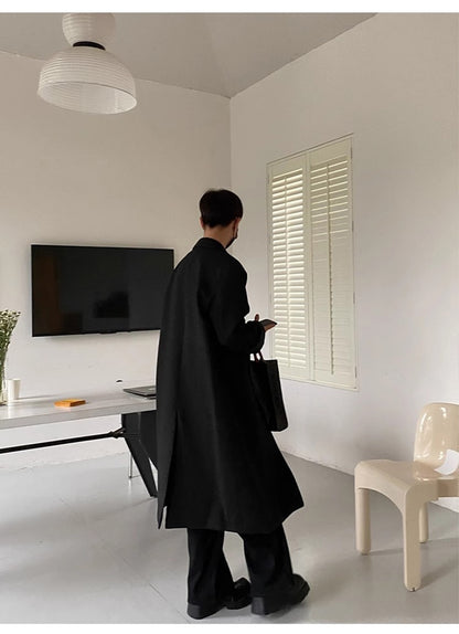 Mauroicardi Autumn Winter Long Warm Coffee Black Soft Woolen Coat Men Double Breasted Loose Casual Wool Blends Overcoat 2023