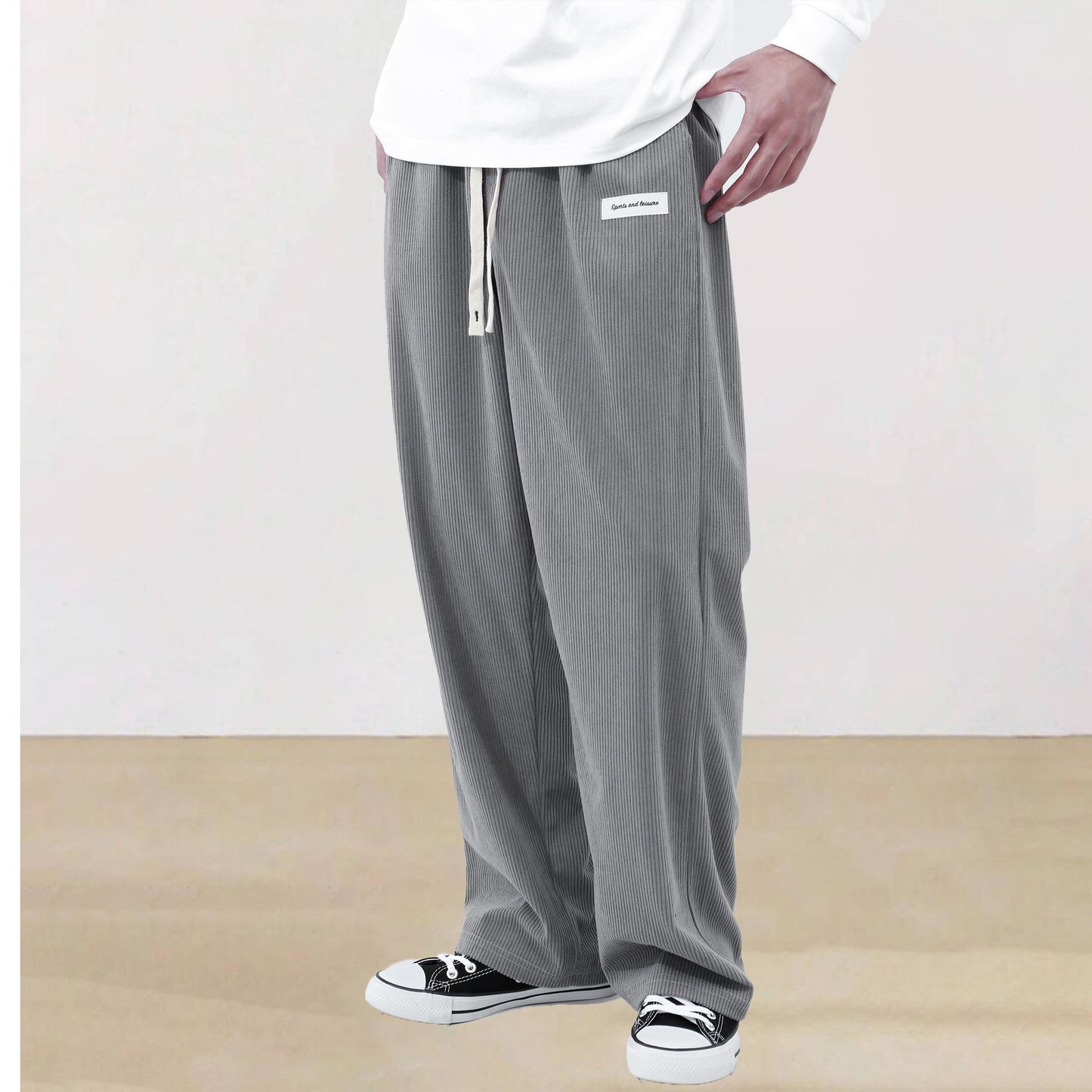 Mens Corduroy Joggers Pants Casual Cargo Pants Drawstring Elastic Waist Baggy Tapered Sweatpants with Pockets Outdoor Sweatpants