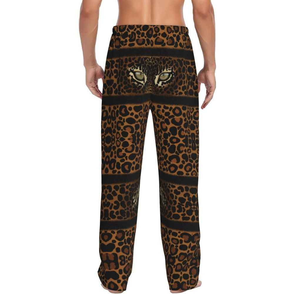 Custom Leopard Print Pajama Pants Men's Animal Skin Sleepwear Lounge Sleep Bottoms Stretch with Pockets