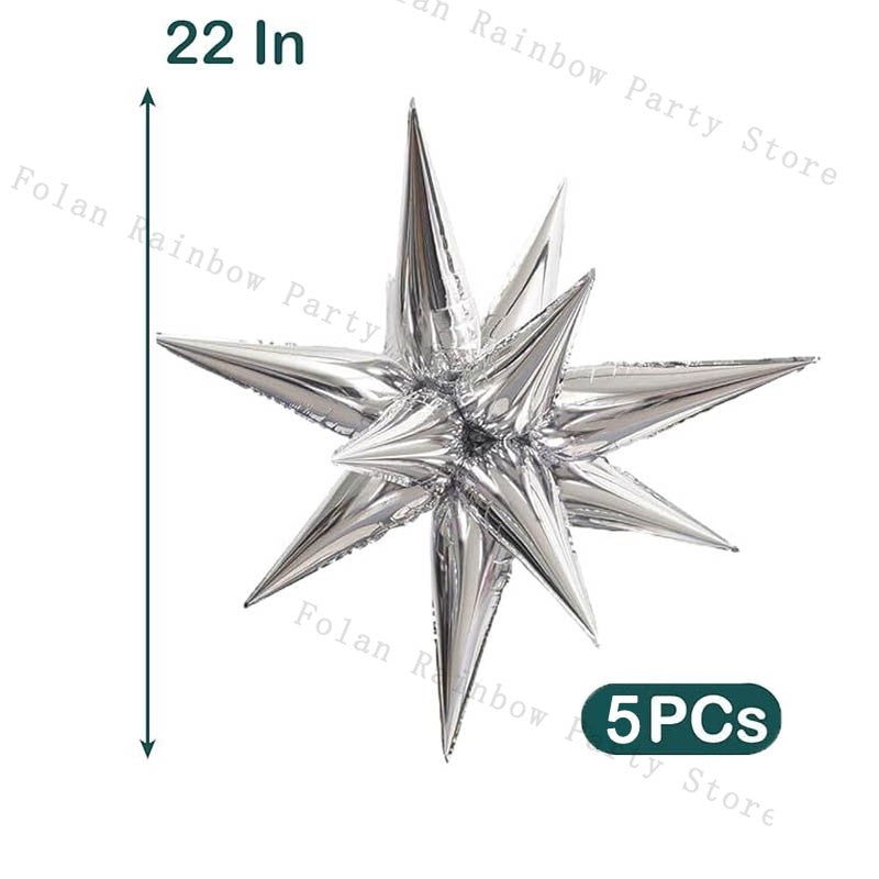 10/22inch 4D Silver Disco Ball Explosion Star Balloon Metallic Disco Balloon Set for Disco Party Wedding Birthday Party Decor