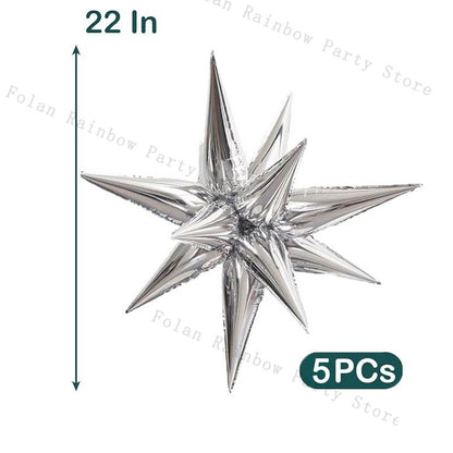 10/22inch 4D Silver Disco Ball Explosion Star Balloon Metallic Disco Balloon Set for Disco Party Wedding Birthday Party Decor