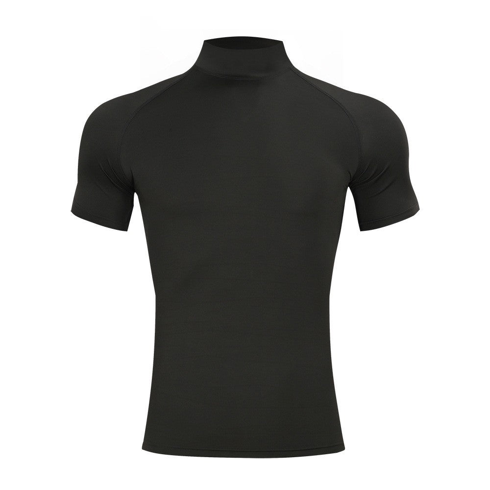 Mens Bodybuilding Sports Tight T-shirt Summer Compression Turtleneck Short Sleeve Gym Fitness Running Quick Dry Male Workout Top