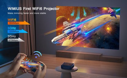 WiMiUS Auto Focus/4K Support Native 1080P Projector with WiFi 6 and Bluetooth 5.2 900ANSI Outdoor Home Projector 6D Keystone