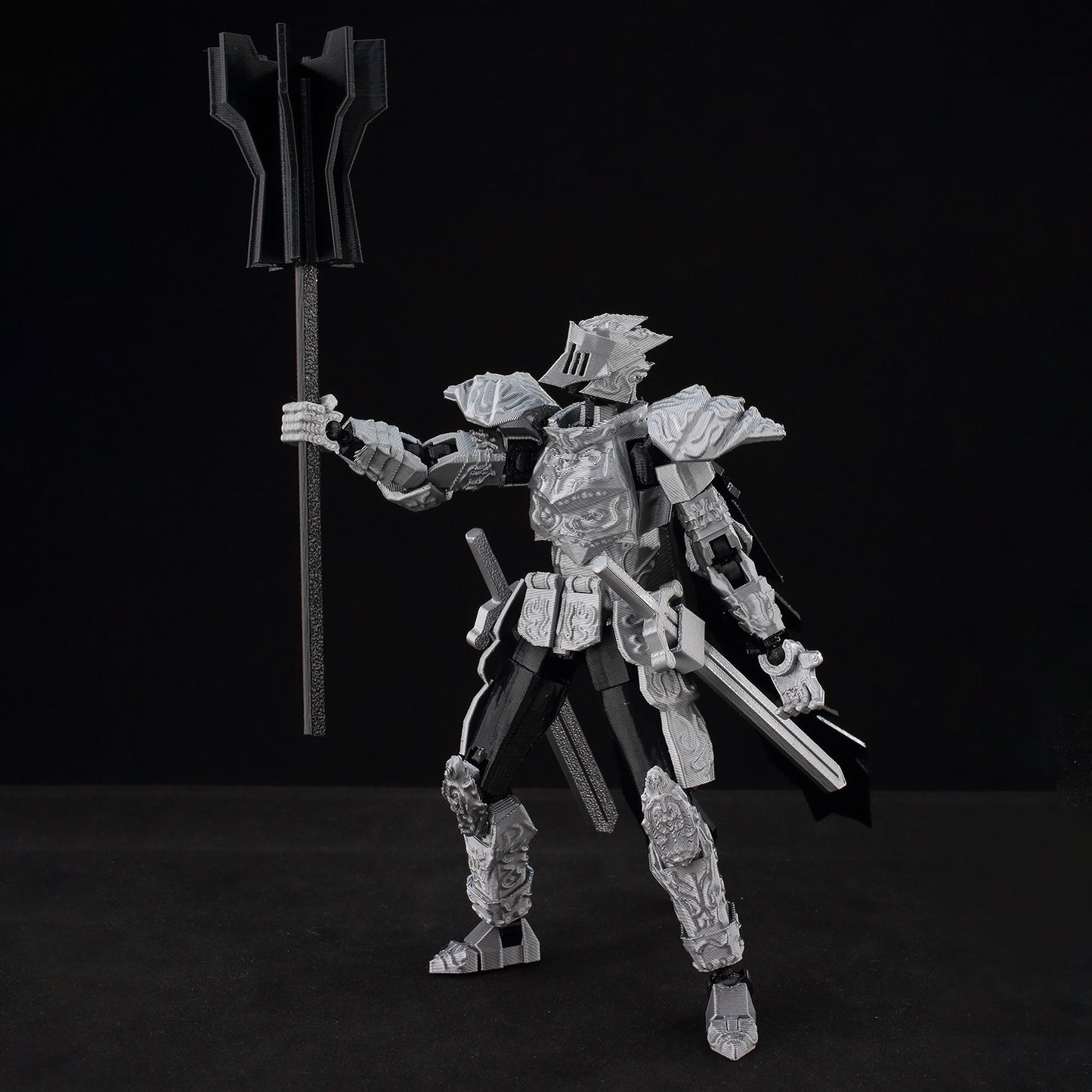 ?9L3D Lucky13 Cavaleiro Armadura Prateada Boneco Articulado Dummy13 com Arma Tripla T13 Brinquedo Colecionável Articulado Impresso em 3D Titan13?