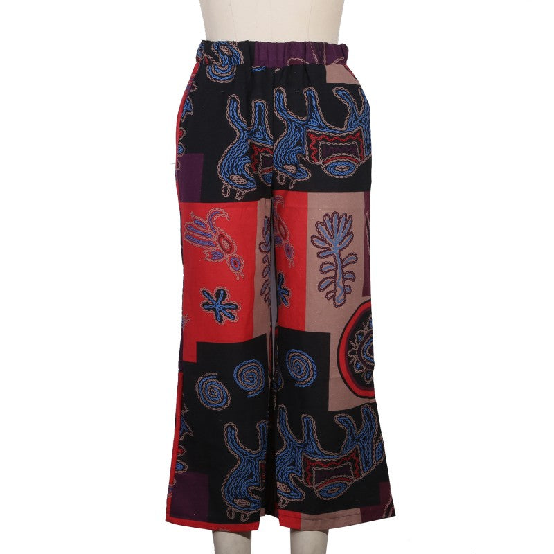 Ethnic Style Wide Leg Trousers Women Yoga Harem Pants Gypsy Hippie Thai Boho Court Pants Ruched Waist Aladdin Women's Pants