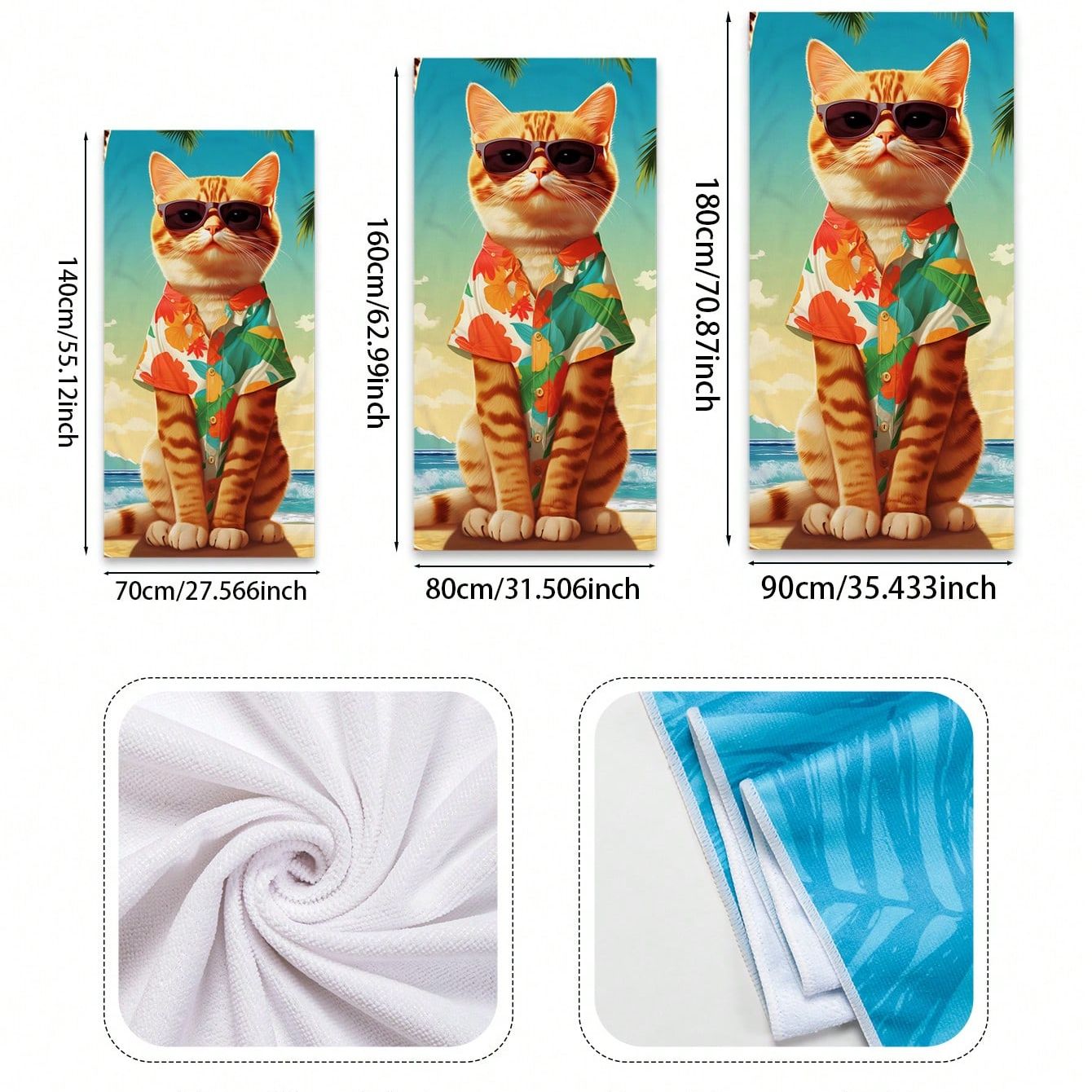 1pc Animal Cat Pattern Printed Superfine Fiber Quick Drying Beach Towel For Swimming, Bath, Outdoor Travel