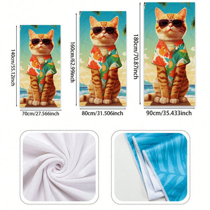 1pc Animal Cat Pattern Printed Superfine Fiber Quick Drying Beach Towel For Swimming, Bath, Outdoor Travel