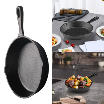 Frigideira de Ferro Fundido com Bico Antigotejamento Pré-Temperada, Utensílio de Cozinha Seguro para Forno, Acampamento, Uso Interno e Externo