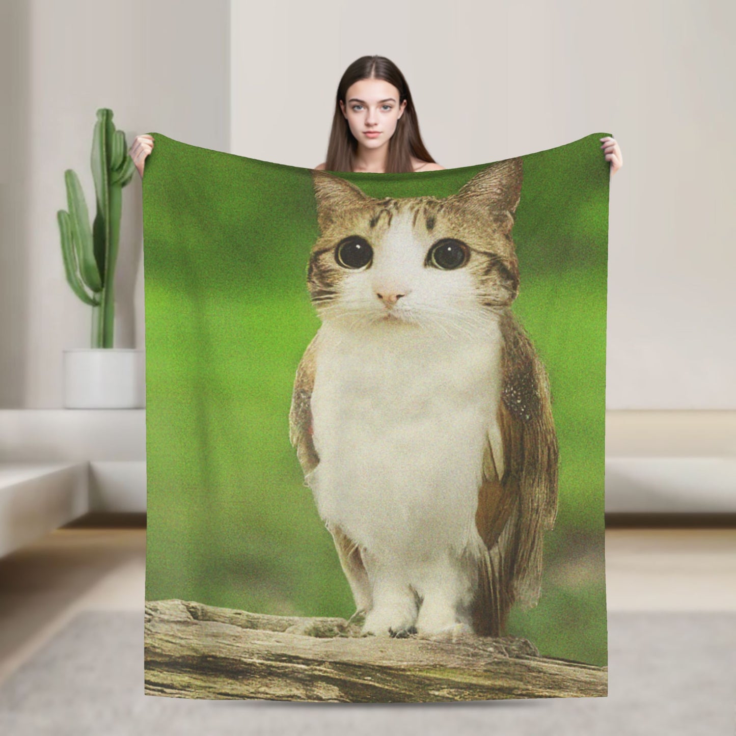 Minha Coberta Engraçada do Meme "Meowl" de Animal Espiritual, Super Quente, Gato, Coruja, Meme, "Brainrot", Manta para Viagem de Inverno, Sofá, Cama, Colcha