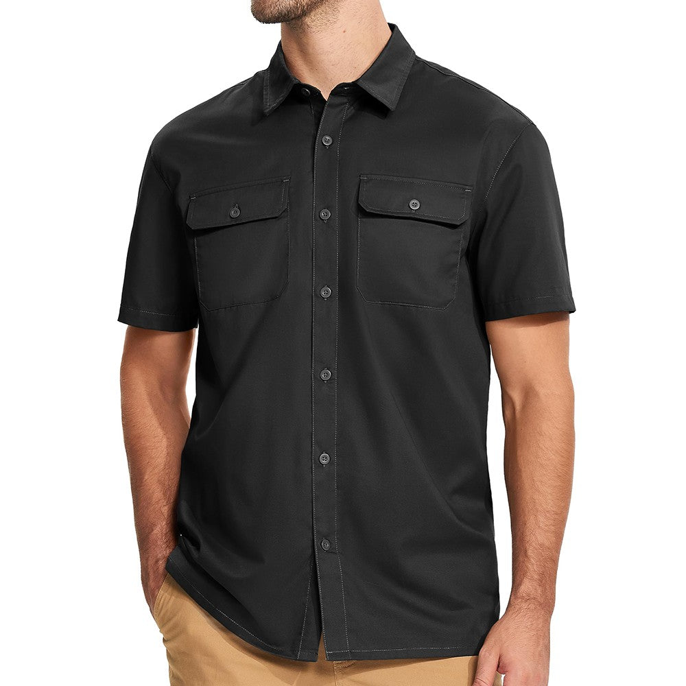 TACVASEN Quick Dry Short Sleeve Shirts Mens Casual Button Up Cargo Shirt Summer Hiking Fishing Trekking Work Shirts Outdoor Male