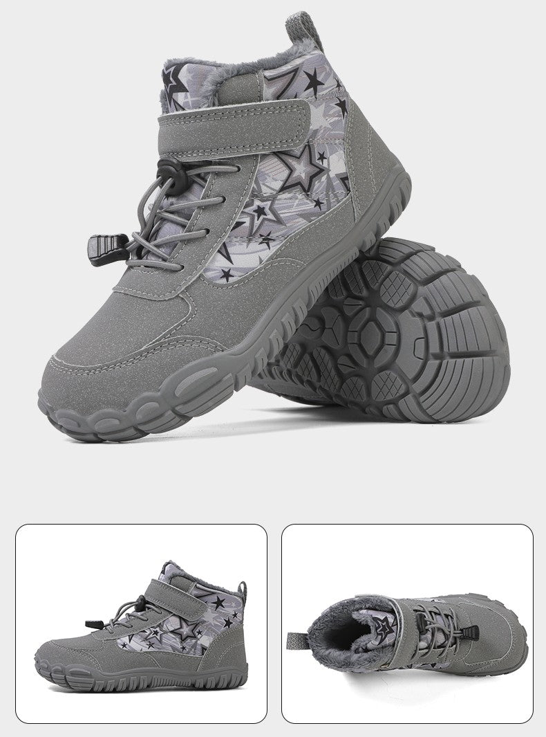 Waterproof Kids Barefoot Snow Boots 2025 New Wide Toe Winter Warm Fur Lined Shoes for Boys Girls Cold Weather Outdoor Sneakers