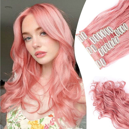 Apliques de Cabelo Rosa 12 Peças Apliques de Cabelo com Clipe de 55 cm de Comprimento Encaracolado Apliques de Cabelo Sintético Macio com Clipe