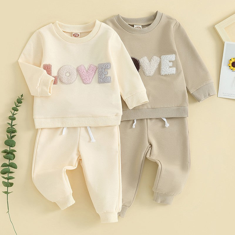 Baby Girl Clothes Newborn Infant Fall Winter Outfits Love Print Long Sleeve Sweatshirts Tops Pants Set 0-24M