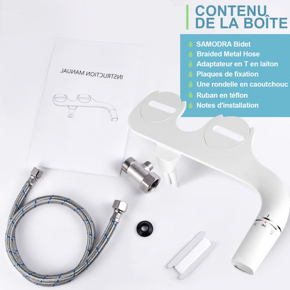 SAMODRA Pulverizador de bidê para vaso sanitário direito/esquerdo, não elétrico, bico duplo, assento de vaso sanitário, ducha higiênica para acessórios de banheiro