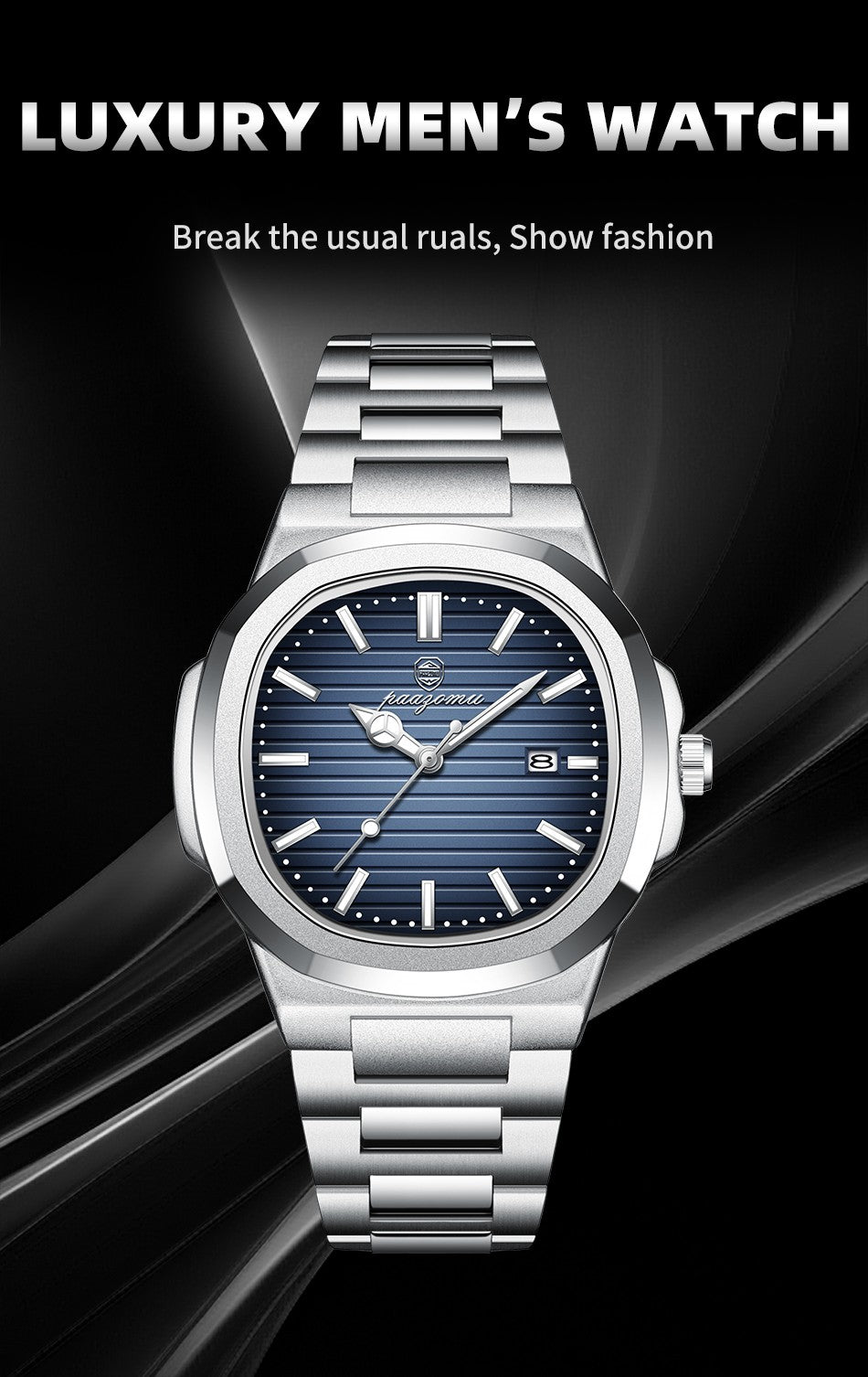 POEDAGAR Luxury Men Quartz Watch Waterproof Date Week Luminous Wristwatch Stainless Steel Men's Watches Male Clock Sports Reloj