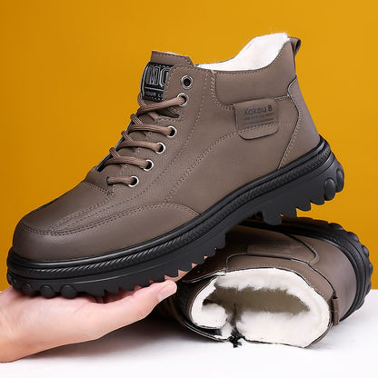 Botas de neve masculinas de inverno 2025: forradas, acolchoadas, antiderrapantes, resistentes ao desgaste e simples para viagens ao ar livre.
