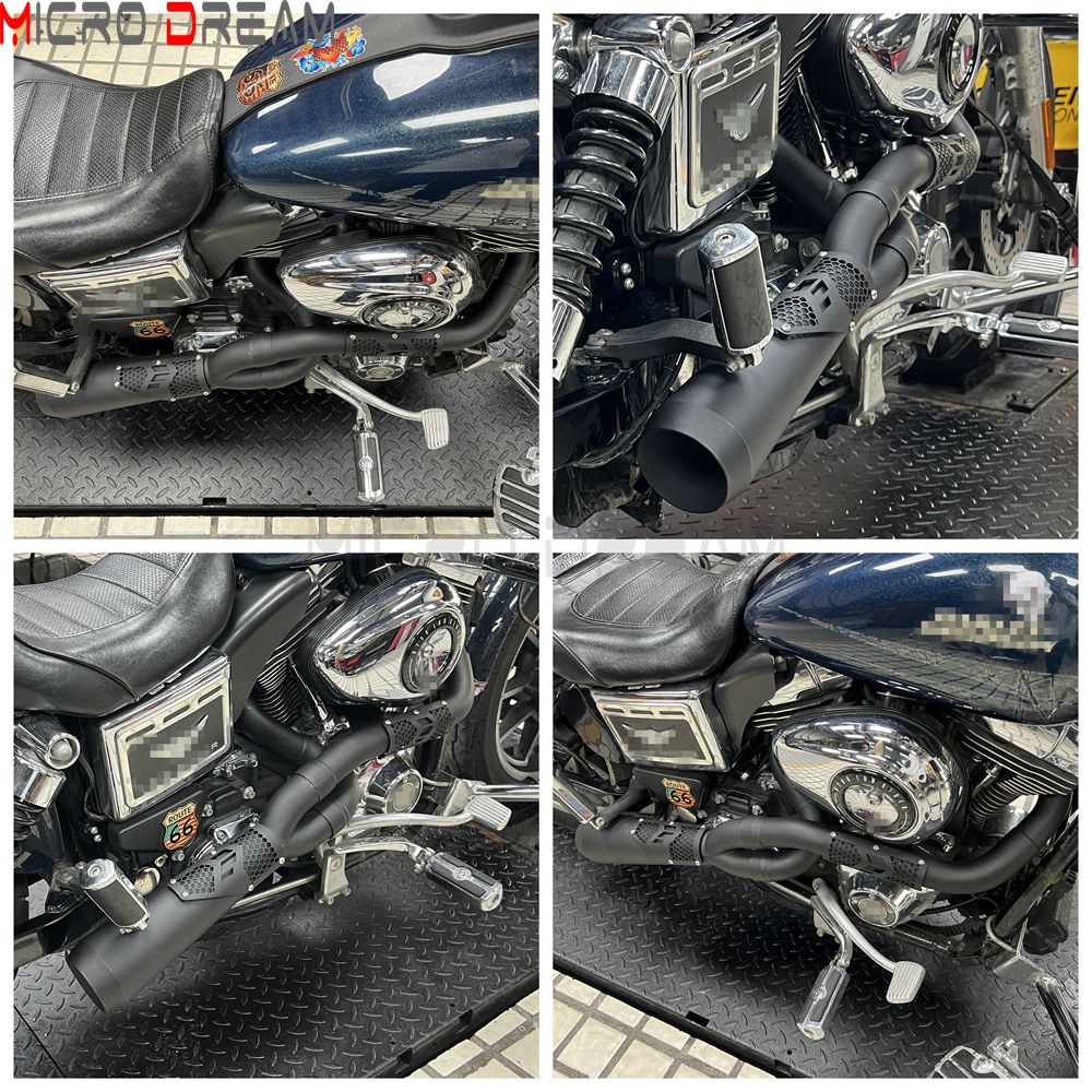 Slip-on Muffler Full Exhaust System 2-in-1 Muffler Pipe For Harley Dyna Low Rider S FXDLS Super Wide Glide FXD FXDWG   FXDF FXDB