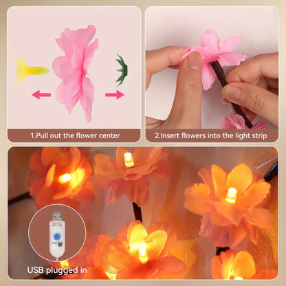 Cherry LED Tree Branch Lights 8 Modes USB Powered Cherry Blossom Branch Decoration Night Lights for Indoor Home Walls and Doors