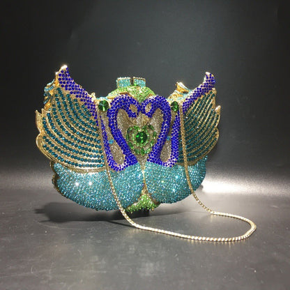 XIYUAN Pink/Black/Blue/Gold Crystal Evening Clutches Bag Hollow Out Women Metal Clutch Purse Wedding Party Prom Dinner Handbag