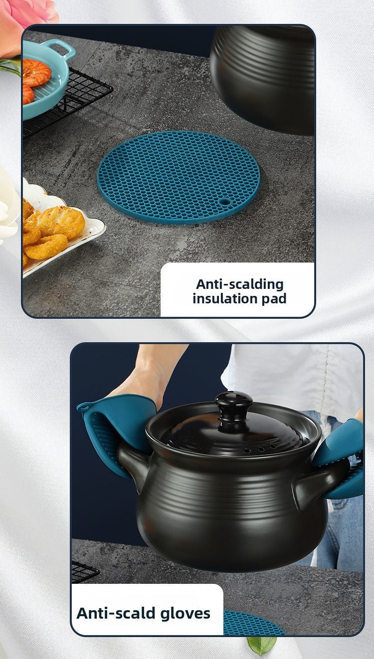 Conjunto de Cozinha Resistente ao Calor de Peças Luvas de Forno de Silicone com Pegadores de Panela Antiderrapante Anti Queimadura para Cozinhar/Assar/Churrasco
