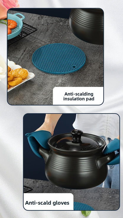 Conjunto de Cozinha Resistente ao Calor de Peças Luvas de Forno de Silicone com Pegadores de Panela Antiderrapante Anti Queimadura para Cozinhar/Assar/Churrasco