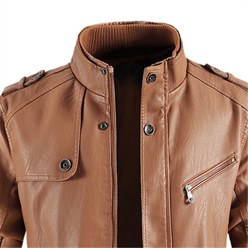 New Winter Long PU Leather Jackets Men Stand Collar Windbreaker Faux Outerwear Motorcycle Casual Warm Leather Coats Man Clothing