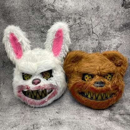 Halloween Cosplay Party Luminous LED Light Face Mask Make-up Horror Rabbit Bear Mask Headgear Cartoon Animal Carnival Head Cover