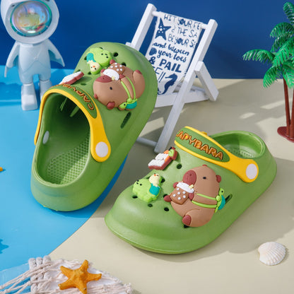 Summer Kids' Garden Clogs Shoes Boys & Girls Beach Sandal Kids Lightweight Breathable Cute Capybara Slip On Baby Slippers