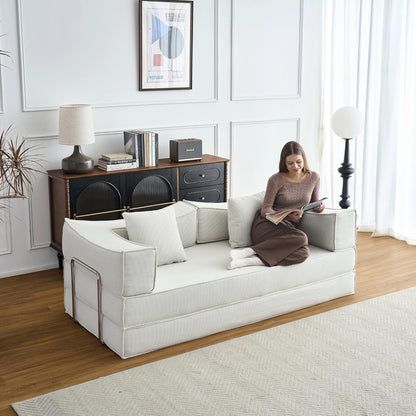 79" Convertible Sofa Bed with Pillows, Corduroy Folding Sleeper Sofa with Fixed-Shape Frame, Boneless Couch for Living Room