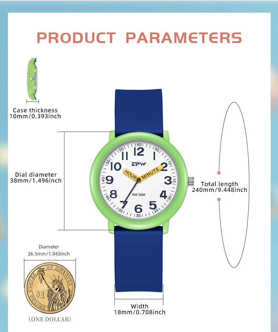 TPW Learning Watch Colorful Dial Cute Watch For Young Ladies Rubber Strap Luminous Hands