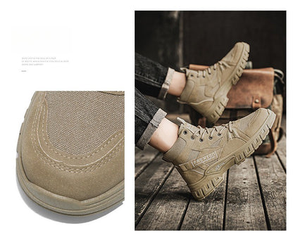 2025 new men's retro high top work boots, anti slip and durable hiking shoes, comfortable tactical desert outdoor men's shoes