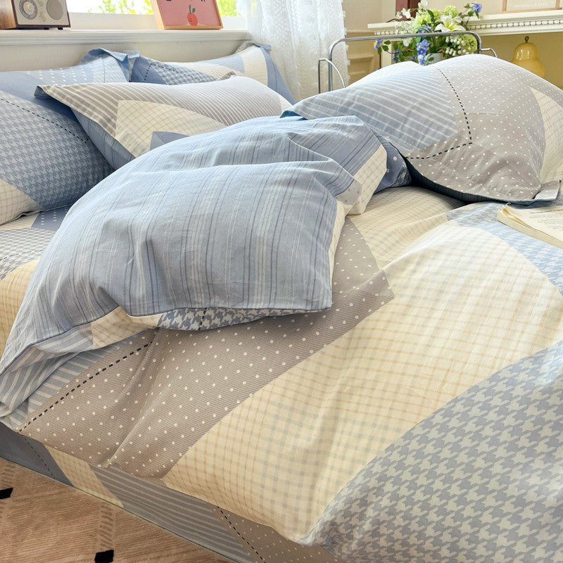 Plaid Style Duvet Cover Set 100% Cotton Bedding Set (1 Duvet Cover 2 Pillowcases),Twin/Full 140x200 200x200,Breathable, Soft