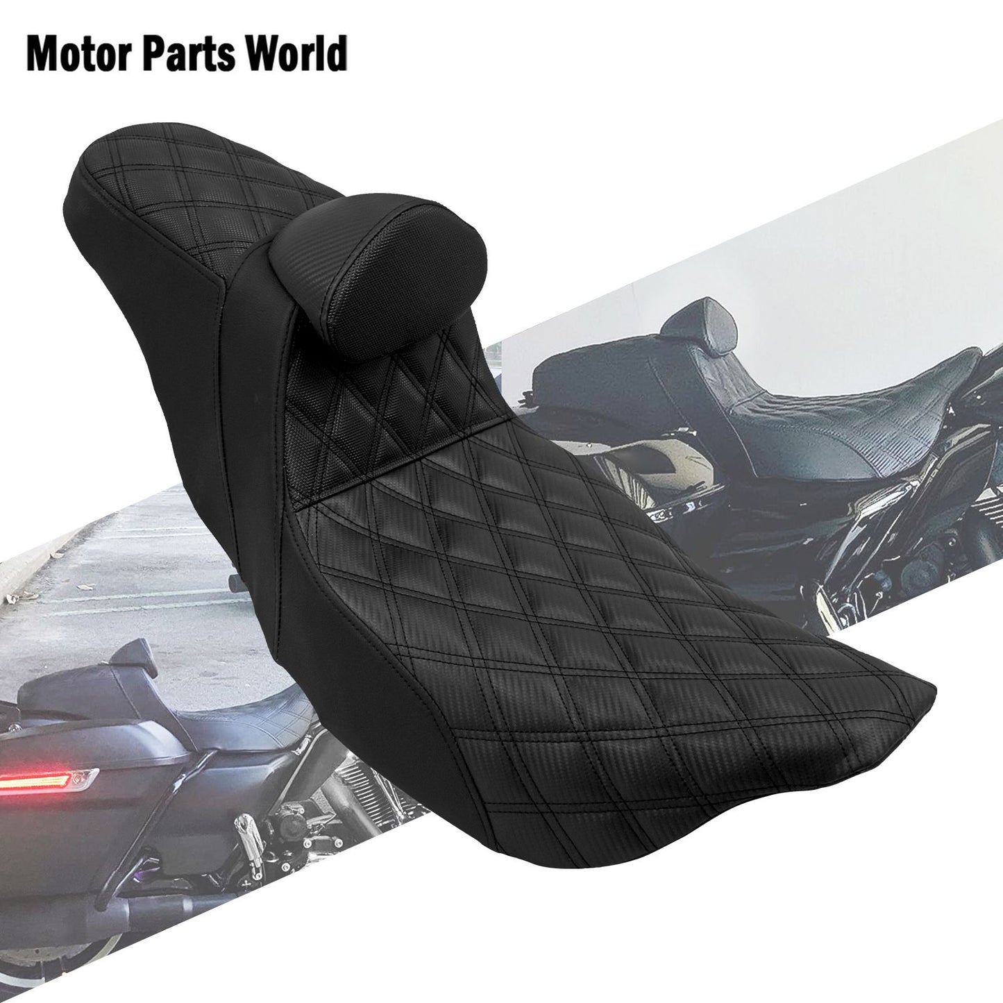 Almofada de Assento Duplo Dianteiro para Piloto Traseiro para Passageiro de Moto com Encosto para Harley Touring Road King FLTRX FLHTK Ultra 09-2023