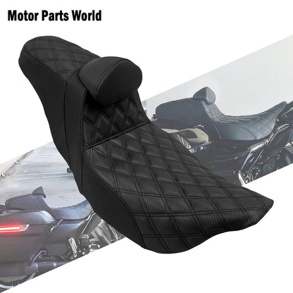 Almofada de Assento Duplo Dianteiro para Piloto Traseiro para Passageiro de Moto com Encosto para Harley Touring Road King FLTRX FLHTK Ultra 09-2023
