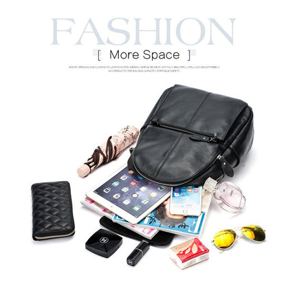 Zency Mochila Feminina Elegante Preta Branca Couro Genuíno Qualidade A++ Antifurto Grande Capacidade Mochila de Viagem Designer