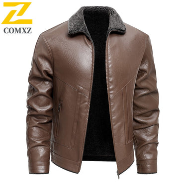 2025 veluokldly Leather Jacket Man Winter Motocross Windproof Warm PU Leather Coat chaqueta Male Trendy Motorcycle Fleece Coats