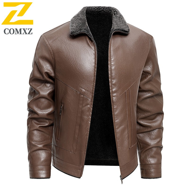 2025 veluokldly Leather Jacket Man Winter Motocross Windproof Warm PU Leather Coat chaqueta Male Trendy Motorcycle Fleece Coats