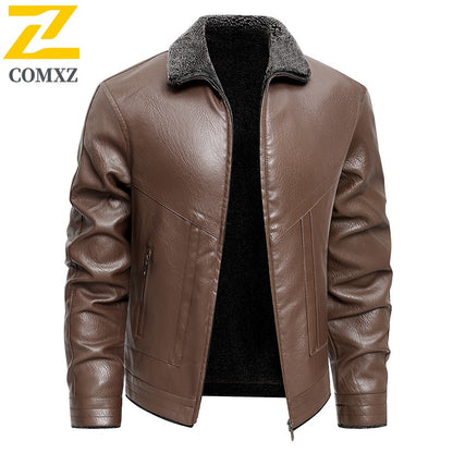 2025 veluokldly Leather Jacket Man Winter Motocross Windproof Warm PU Leather Coat chaqueta Male Trendy Motorcycle Fleece Coats