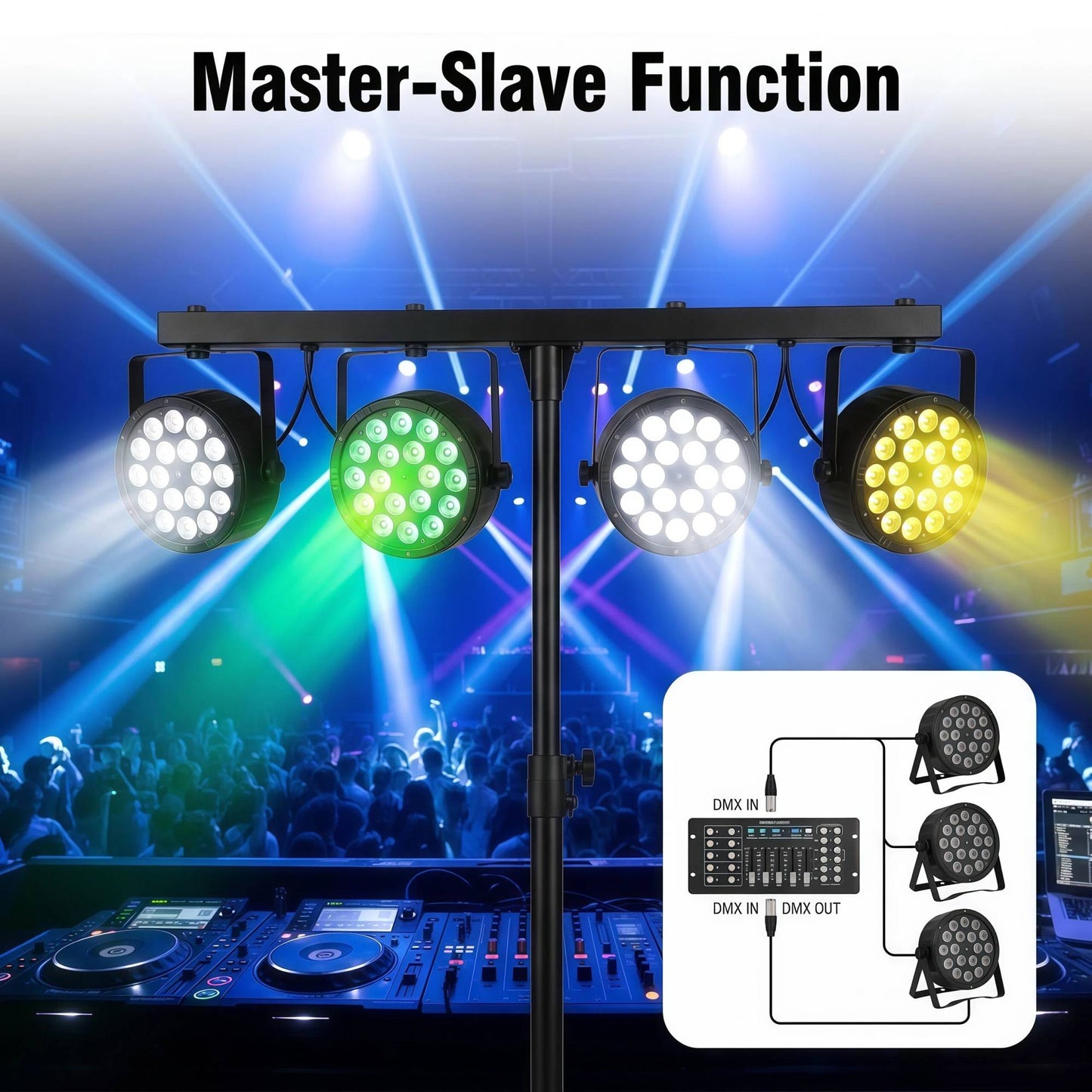 4Pcs LED PAR Light 18X18W RGBWA+UV Remote control disco light Flat Par Light  Family Birthday Party Theater Wedding KTV Bar