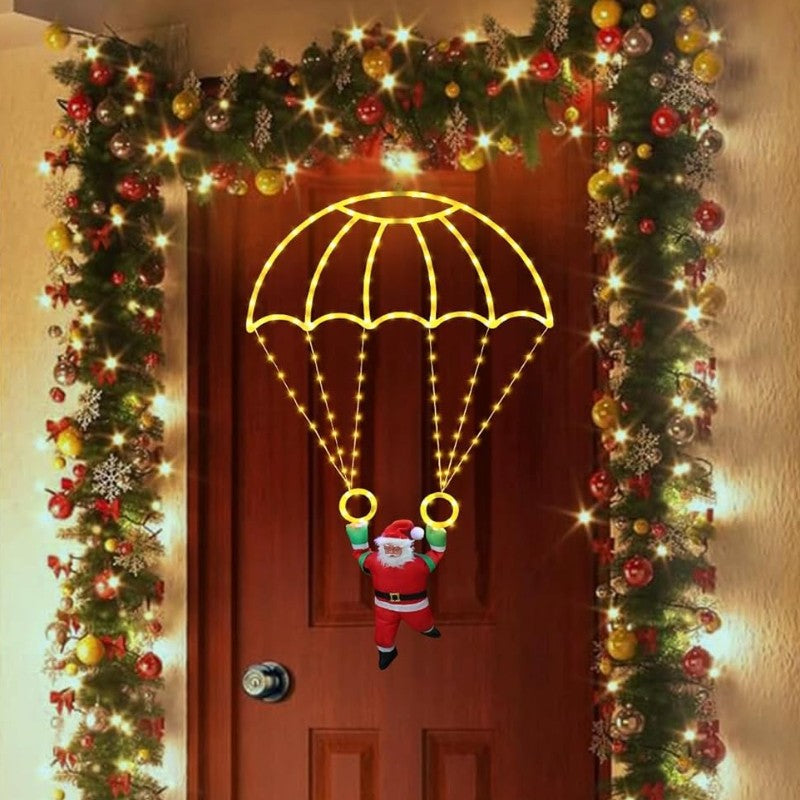 LED Christmas Parachute Lights with Santa Claus Usb Powered for Roof Eave Balcony Garden Christmas Festival Atmosphere Decor