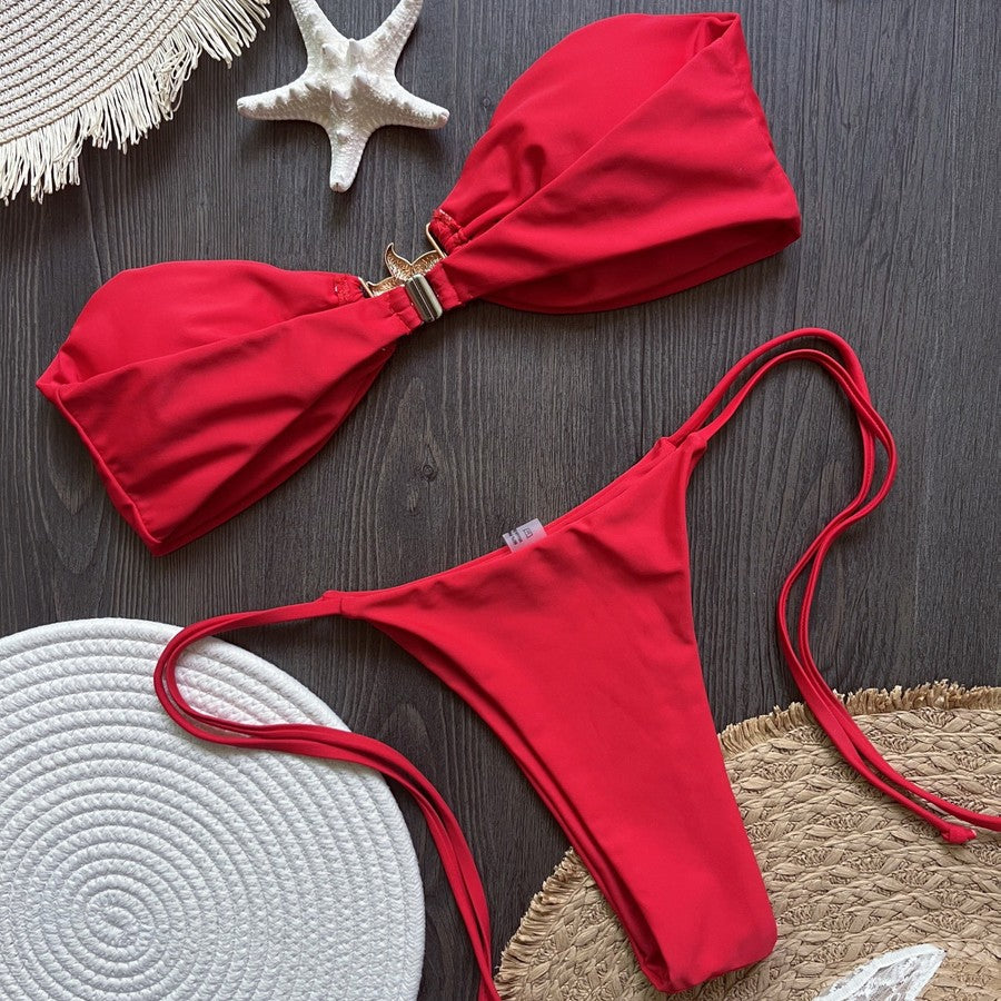 Para Praia 2025 Sexy Push Up Bikini Women Swimwear Metal Starfish Bandeau Thong Bikini Brazilian Swimsuit Female Bathing Suit