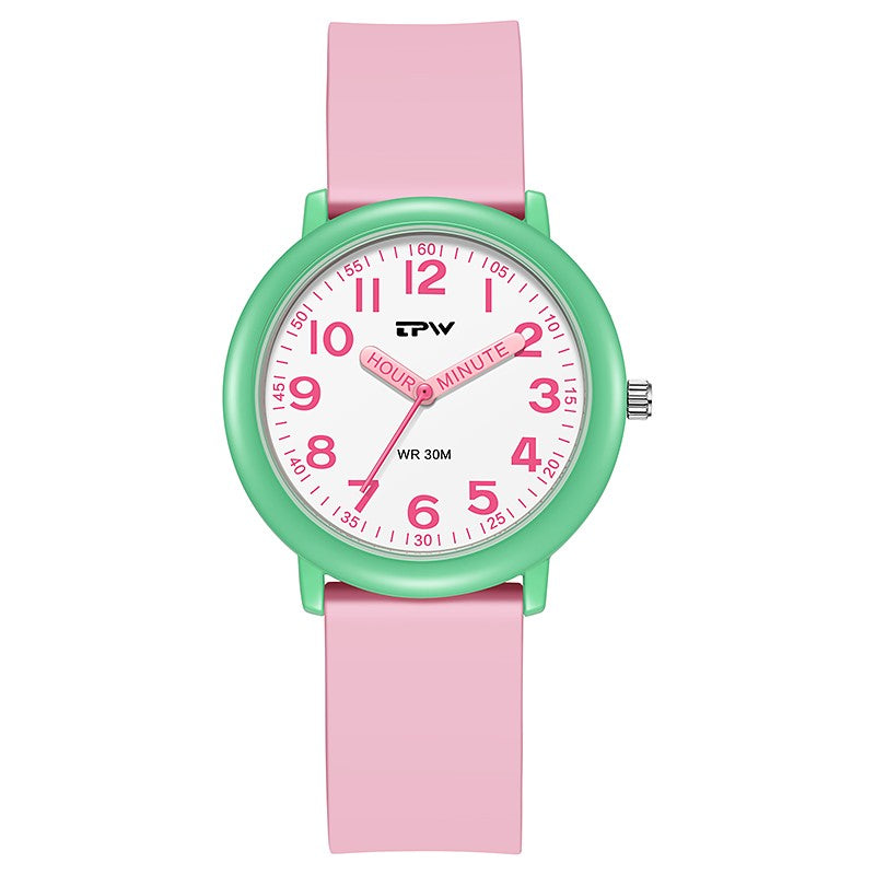 TPW Learning Watch Colorful Dial Cute Watch For Young Ladies Rubber Strap Luminous Hands