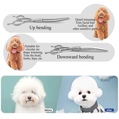 Tesouras Profissionais para Tosa de Animais de Estimação Tesoura Curva de Desbaste de 7 Polegadas para Cães e Gatos Ideal para Uso Doméstico DIY
