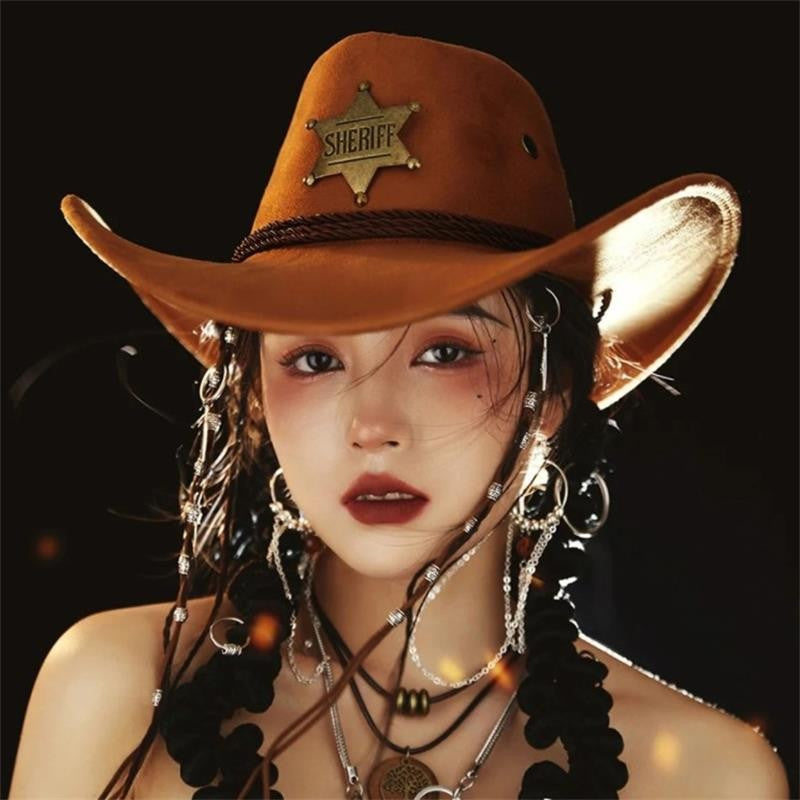 Western Cowboy Hat Retro Sheriff Cap Sunscreen With Wind Rope Hat Men And Women Horseback Riding Tourism Fishing Sunshade Cap